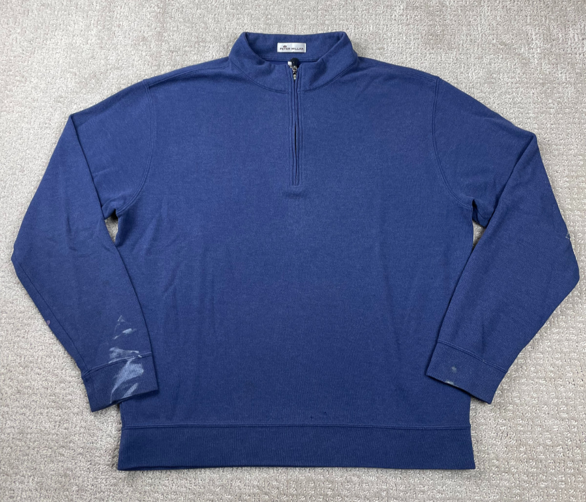 Peter Millar Sweater Mens Large Blue 1/4 Zip Pullover Ribbed Knit Cotton Golf