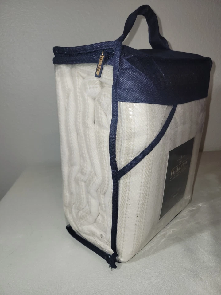Pendleton Manta Tamaño Queen Completo Tictac Rayas 90"x96" Color Crema Natural Nueva Foto 4 de 4