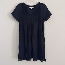 She + Sky Black Pleated Flutter Sleeve Mini Dress Women's Size S V-Neck Lined