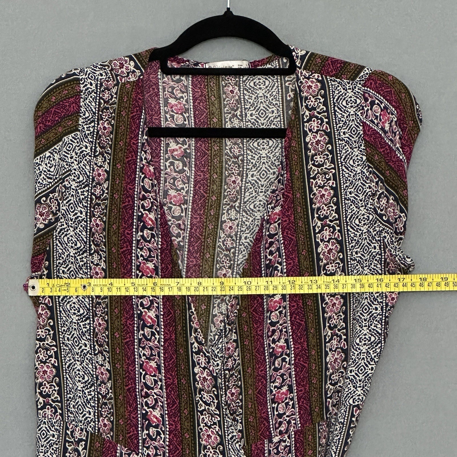 R Vivimos Womens Dress L Pink Green Stripe Wrap Ruffle Maxi Retro Peasant Boho