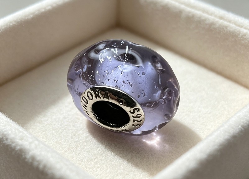 Pandora S925 ALE Lavender Purple Wavy Bubble Murano Glass Charm Bead