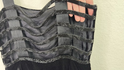 VTG Niteline Della Roufogali Black Velvet Beaded Mini Sheath Cocktail Dress XS - Picture 6 of 7