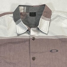 Oakley Shirt Mens Large Multicolor Stripe Short Sleeve Button Up Cotton Casual