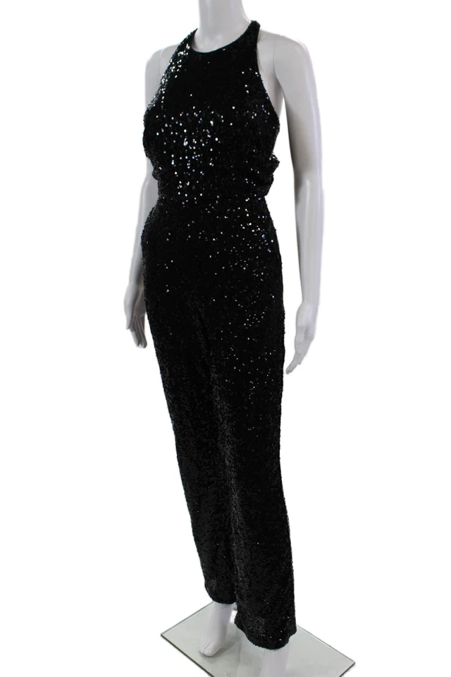 Mono Badgley Mischka para mujer secuenciado texturizado sin mangas negro talla 0 Foto 3 de 4