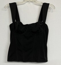 Edikted Corset Top Womens L Black Lace Boned Bustier Hook Eye Cropped