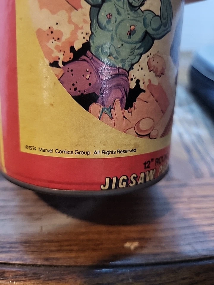Vintage 1974 HG Toys Spider-Man Hulk 75 PC 12" Round Jigsaw Puzzle in Metal Can - Image 4 of 4