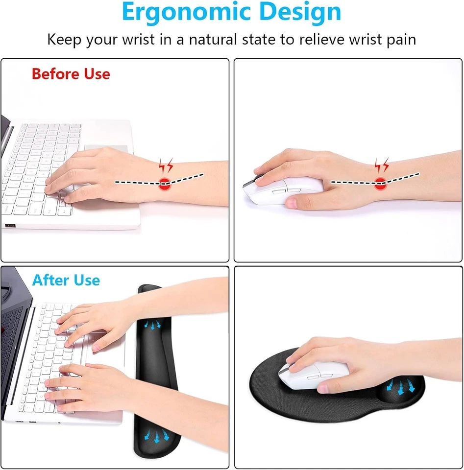 Mouse Mat & Keyboard Wrist Support Rest - Matching Black Memory Foam Grip Pad PC - Image 4 of 4