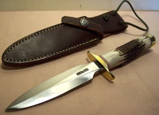 1990s~RANDALL MADE 2-5 HIGH END CUSTOM SAMBAR STAG STILETTO KNIFE w/ORIG. SHEATH