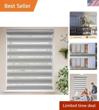 Elegant Grey Zebra Blinds – Dual Layer Cordless Window Shades 20W x 72H for Home