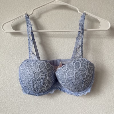 Victorias Secret Bra Dream Date Push-Up 32D blue Lace & Shimmer Padded