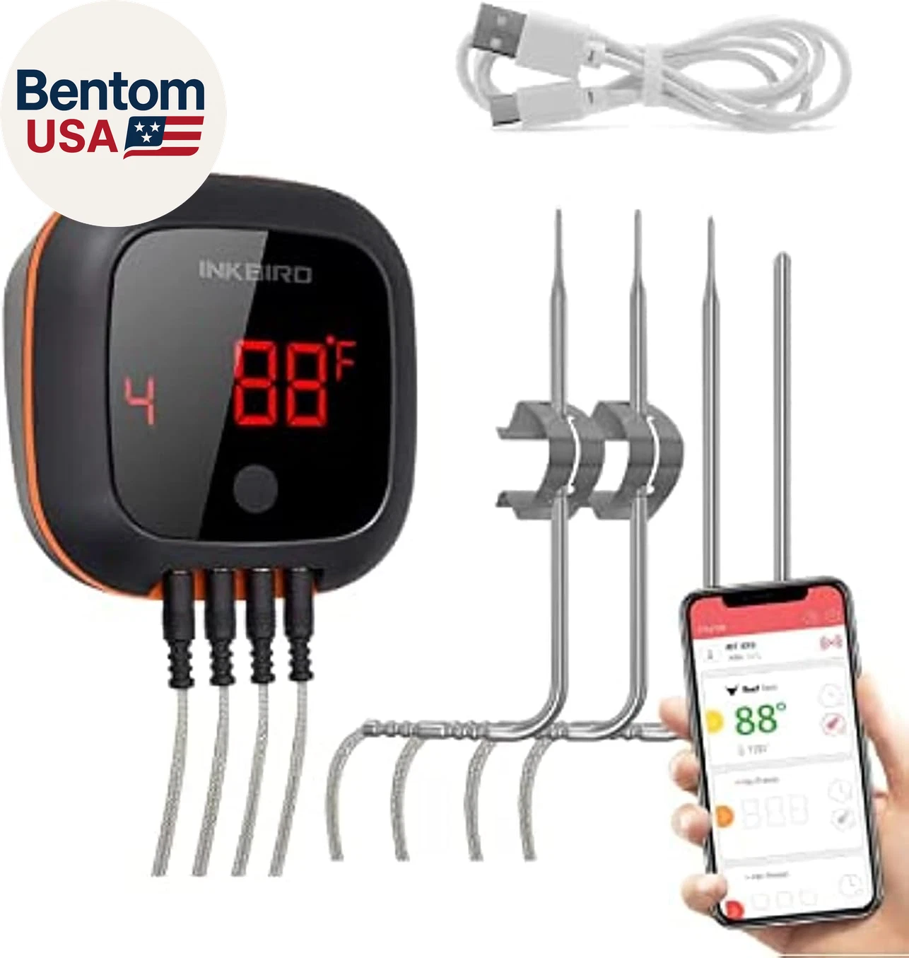 Bluetooth Digital Wireless Meat Thermometer with 4 Probes Timer, Alarm,150 Ft Ba
Opens in a new wind