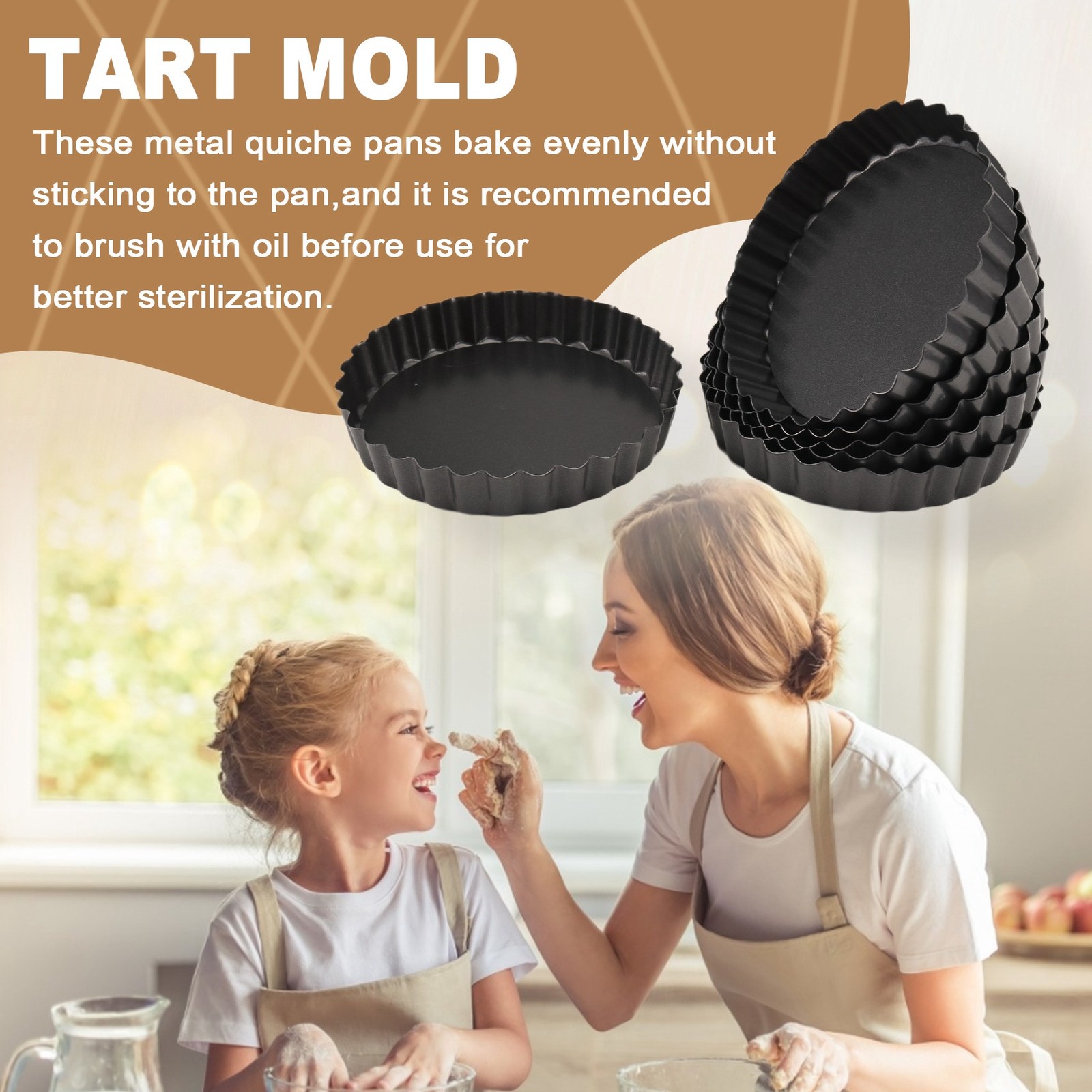 6 Pack 5 Inch  Tart Pans with Removable Bottom Round Nonstick Quiche Pan,6372
