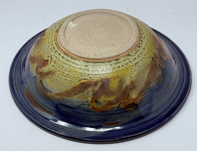 Large Signed Studio Pottery Bowl Cobalt Blue Glaze Pasta Serving 12'' MCM