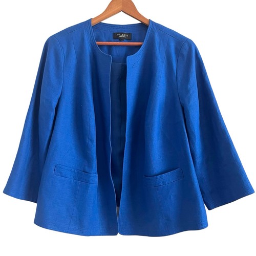 Talbots 100% Linen Open Front Blazer 18W Petite 18WP Preppy Classic Old Money - Picture 2 of 12