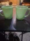 Vintage Jadeite Fire King Mugs D Handle Coffee Tea Cup Ovenware 1948-62 Set Of 2