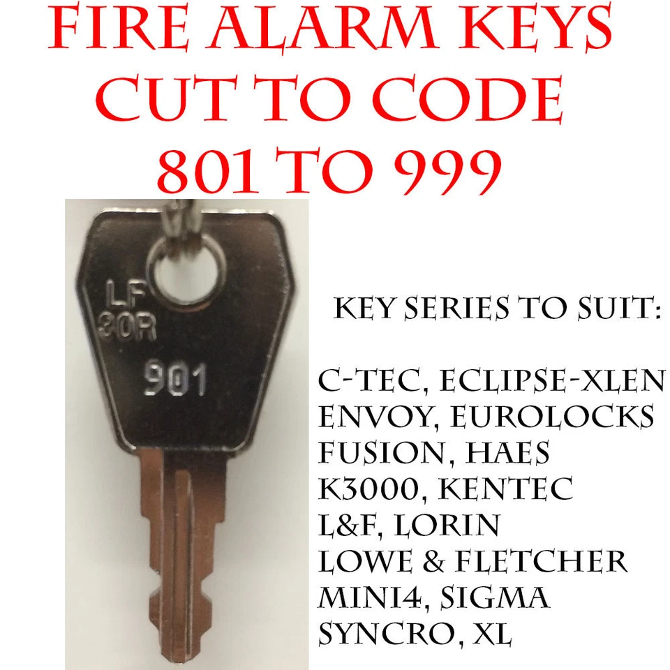 2 x Fire Alarm Panel/Fire Isolation Switch Replacement Keys Cut Codes 801 to 999