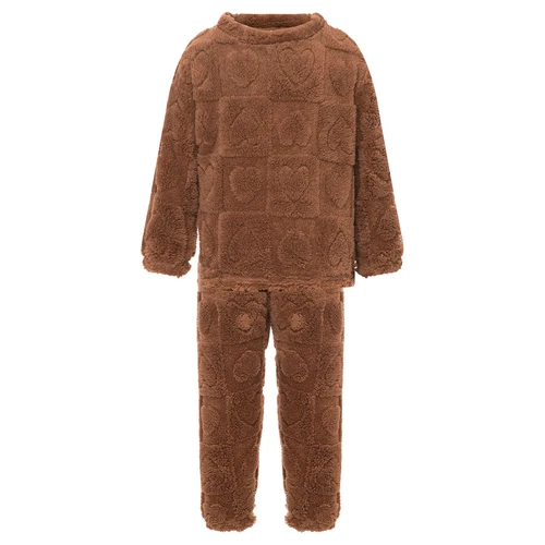 Kids Boys Girls Pajamas Set Solid Color Tops With Pants Round Neck Flannel Suit - Foto 58 di 72