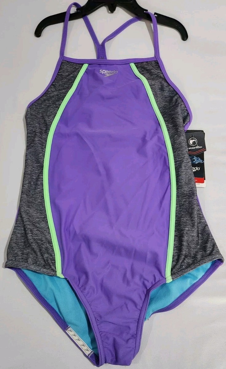 Speedo Swimwear Girls' Purple Heather Splice One-Piece Swimsuit