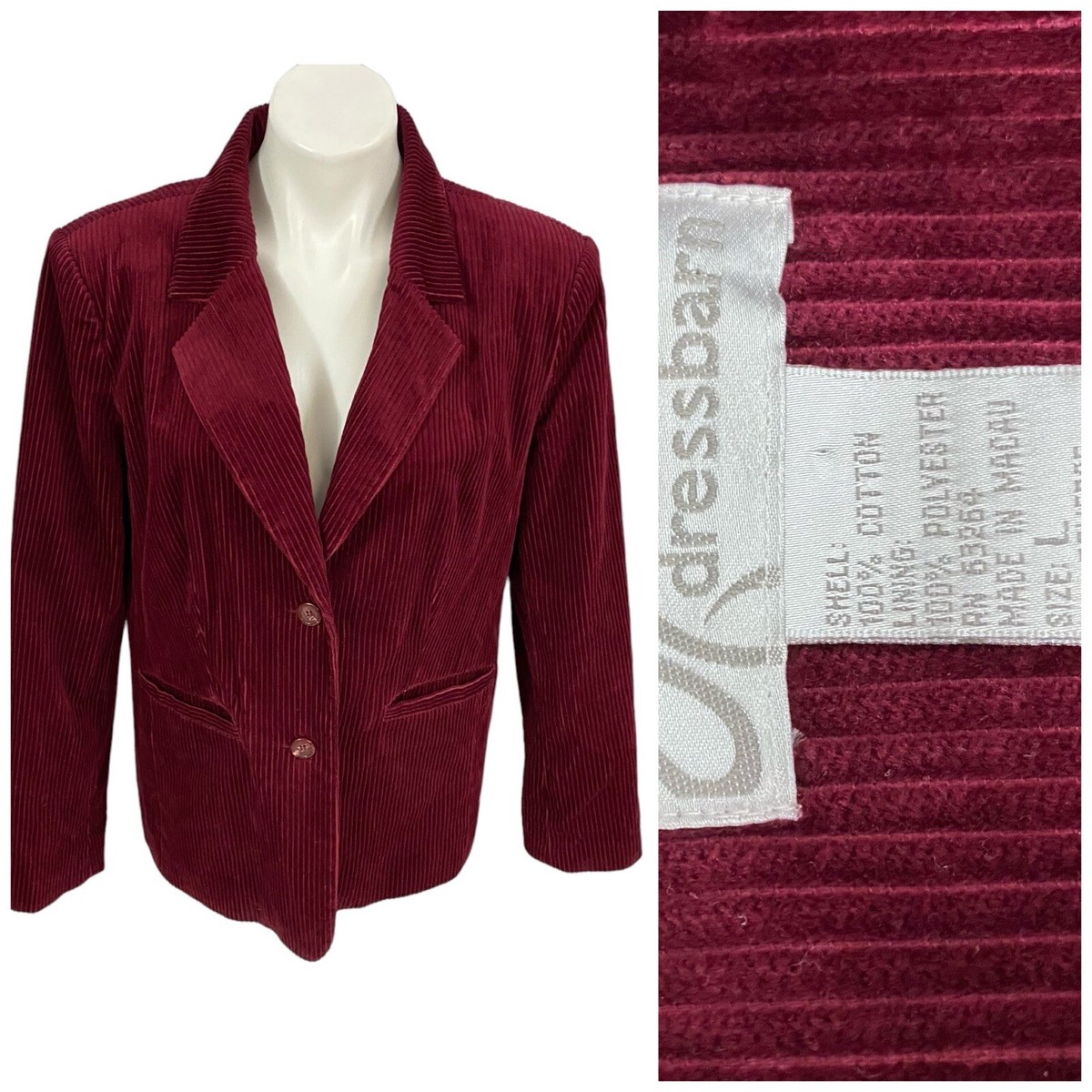 Dressbarn Blazer Womens Large Red Corduroy Jacket Work Office