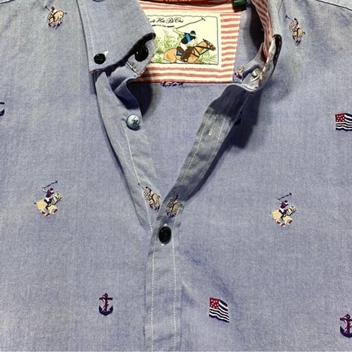 Beverly Hills Polo Club Button Up sz 3XL USA Flag Shirt Blue & Red Embroidered - Picture 4 of 6