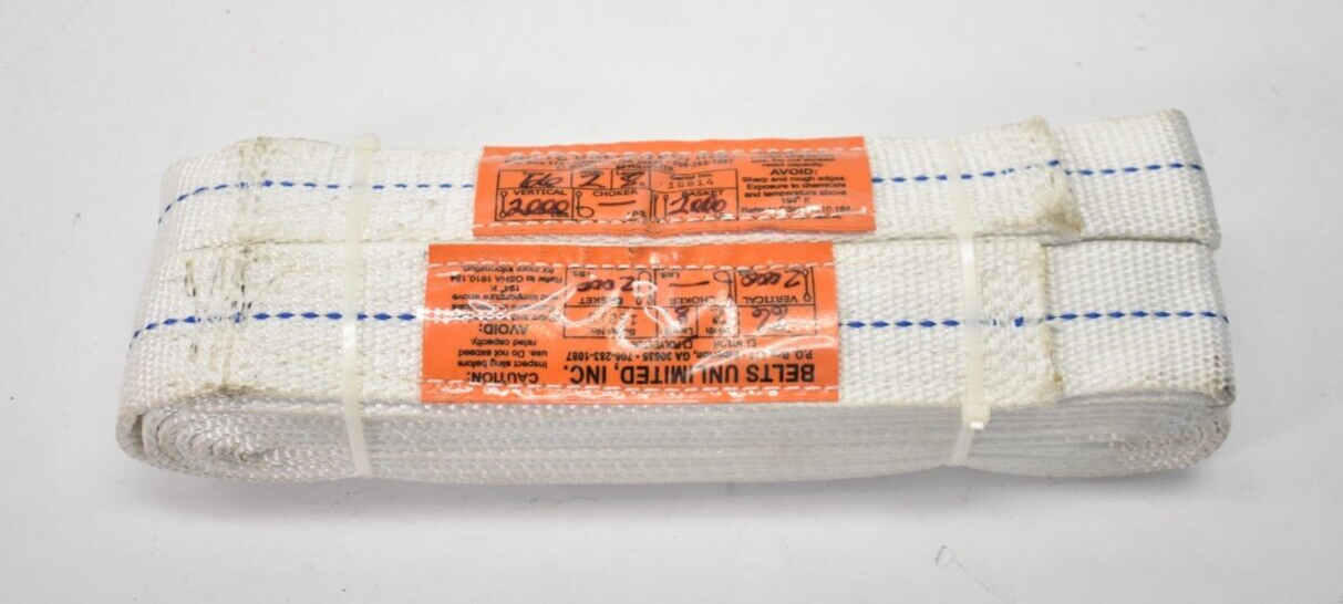 Lot of 2 Belts Unlimited Type 66 Polyester Straps 2" x 8' White 2000lbs Capacity eBay