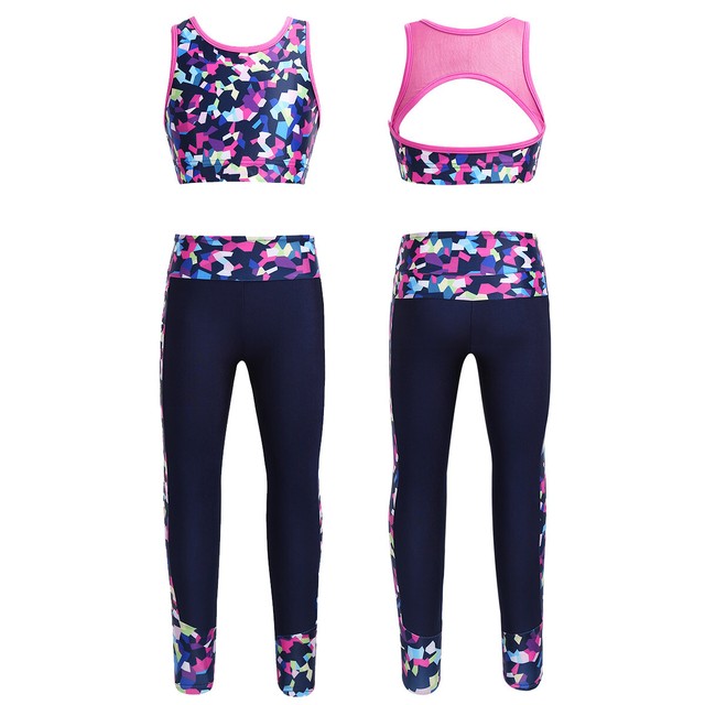 Girls 2 Piece Athletic Leggings with Crop Top Outfit for Gymnastics