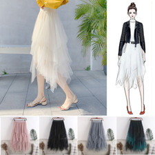 Women Mesh Tulle Tutu Skirt Layered Pleated Party Elegant Ladies Maxi Long Dress