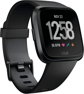 Montre intelligente Fitbit Versa, en aluminium noir/noir, taille unique