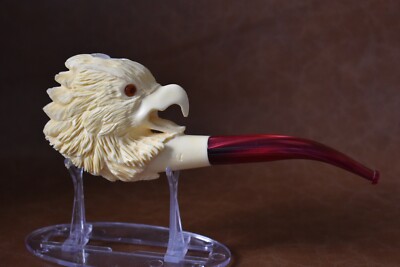 Bold Eagle  Figure  pipe Glass Eyes Handmade Block Meerschaum-NEW W CASE#1419