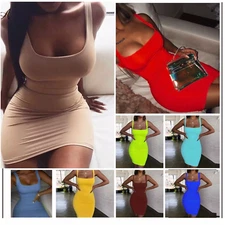 Women Spaghetti Strap Bodycon Mini Dress Sexy Party Club Wear Dresses