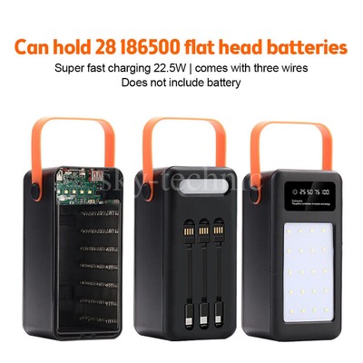 22.5W 28 Slot 18650 Battery Charger Case Power Bank 4 USB Port Battery Box DE
