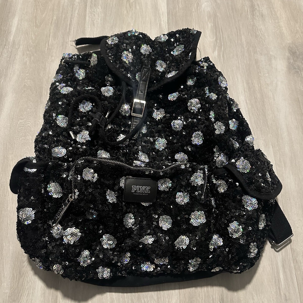 Victoria Secret Sequin Leopard Backpack - Black & Silver PINK Leopard print backpack | Mercari main image 2