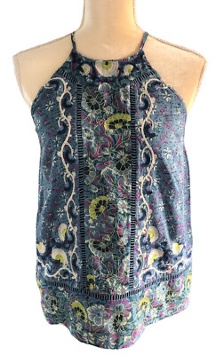 ANTHROPOLOGIE Akemi + Kin Embroidered Floral Halter Lined Tank Top Sz 0 EUC