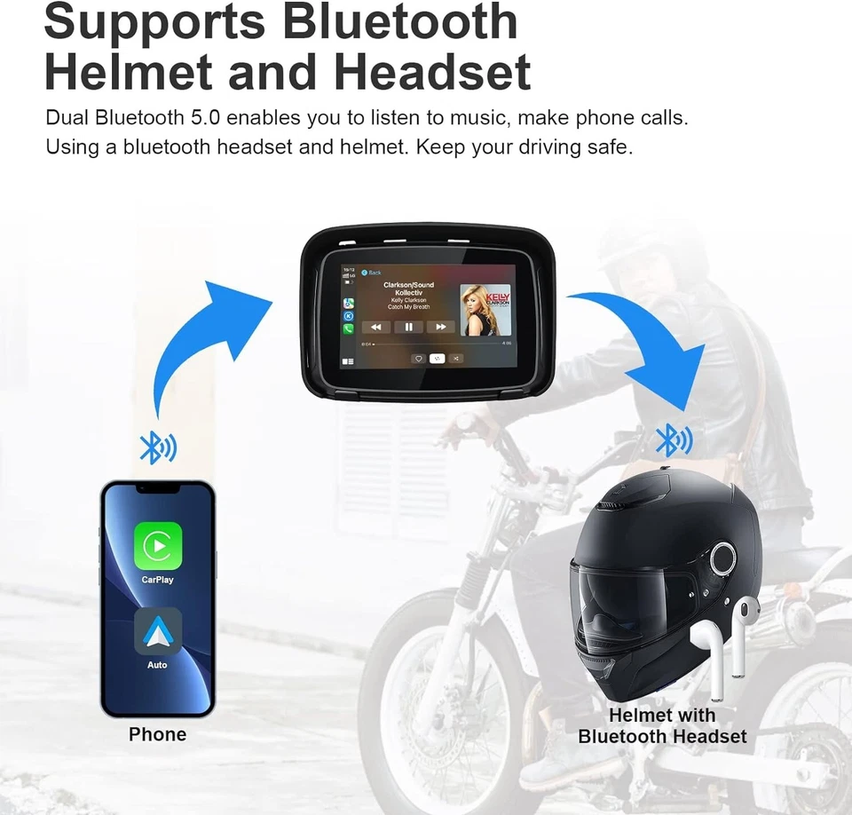 Wireless Apple CarPlay/Android Auto 5" Motorcycle GPS IPX7 Waterproof, Bluetooth - Image 4 of 4