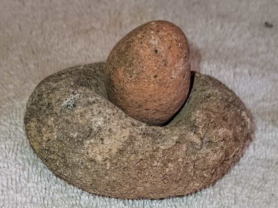 Hand Held Prehistoric Anasazi Grinding Bowl Grinding Stone Mortar And