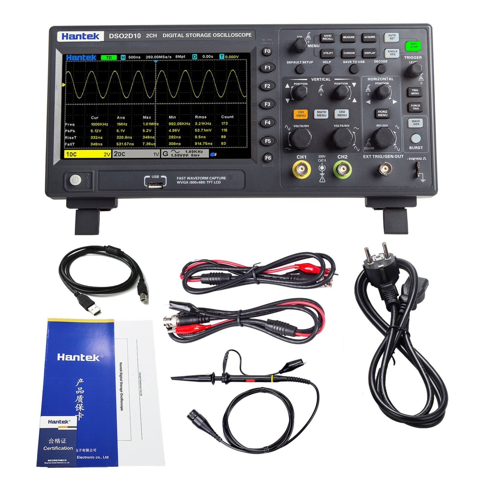 Hantek Digital DSO2000 Series Oscilloscope 2CH+1CH 1GSa/s 100/150MHz 25MHz AWG