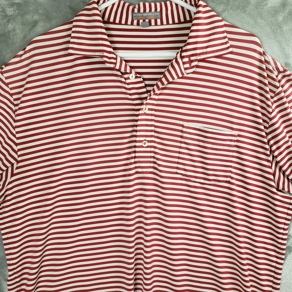 Peter Millar Summer Comfort Golf Polo Shirt Men's L Red White Striped