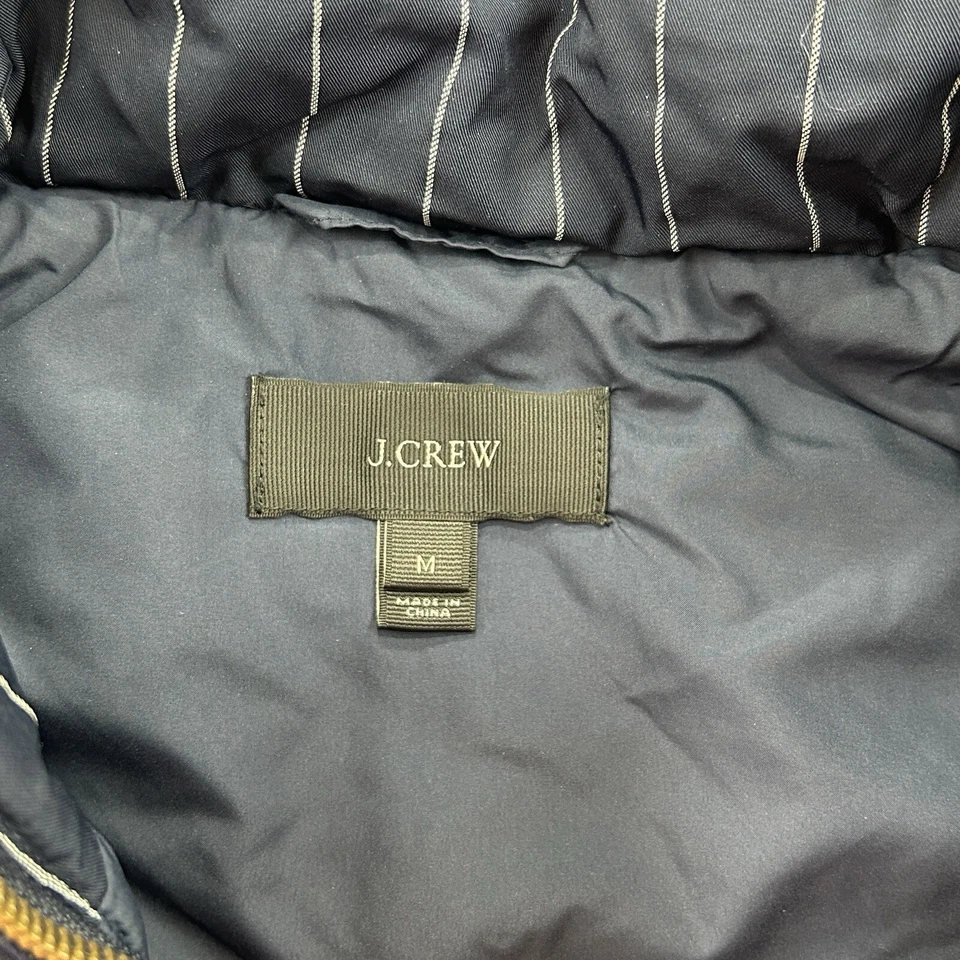 J Crew Vest Womens M Navy Striped Goose Down Puffer Quilted Full Zip Preppy - Image 2 of 4