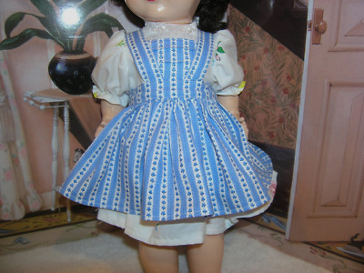 3 pc Dress Blue Apron Set Doll clothes fits 16'' Ideal Saucy Walker or Pedigree