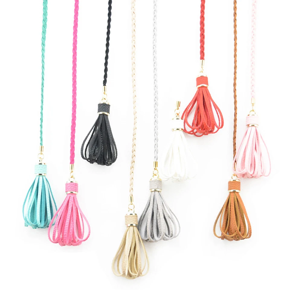 Mujeres Dama Ajustado Cinturón Trenzado Imitación Cuero Nudo Borla Vestido Cintura Foto 4 de 4