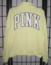 NWT VICTORIA'S SECRET PINK LARGE YELLOW LOGO DOG QUARTER ZIP PULLOVER SWEATSHIRT