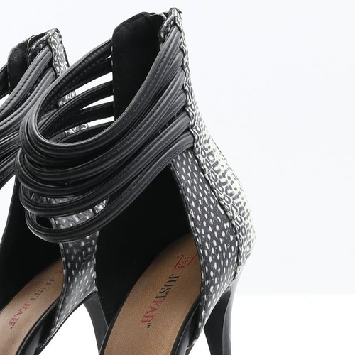 JustFab Womens Black Geometric Faux Leather Strappy Heel 5.5 EUR 38.5 - Picture 6 of 12
