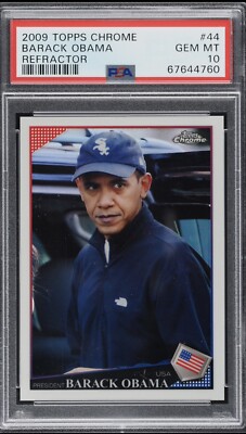 Obama Rookie Card 2009 Topps Chrome Baseball Barack Obama Rookie Refractor PSA 10 Gem ...