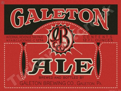 Galeton Ale Beer Label 9'' x 12'' Metal Sign