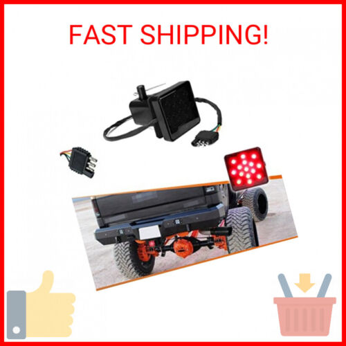 Adiil 2''Size 15-LED Brake Light Trailer Hitch Cover Fit Towing & Hauling,Smoked