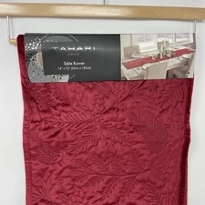 Tahari Home Christmas Holiday Table Runner Velvet Quilted 14X72 Red, Holly Birds