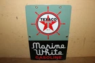 Vtg Dated 1963 Texaco Marine White Gasoline Boat Motor 12" Porcelain Metal Sign