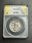 1921 D Walking Liberty Half Dollar ANACS VF20 Very Fine Key Date Coin (Slab1471)