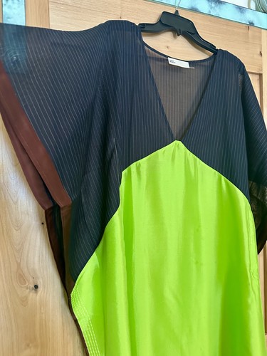 New Tory Burch Silk Satin & Cotton Caftan Dress Size XS/S $598 Navy/Green - Picture 9 of 11