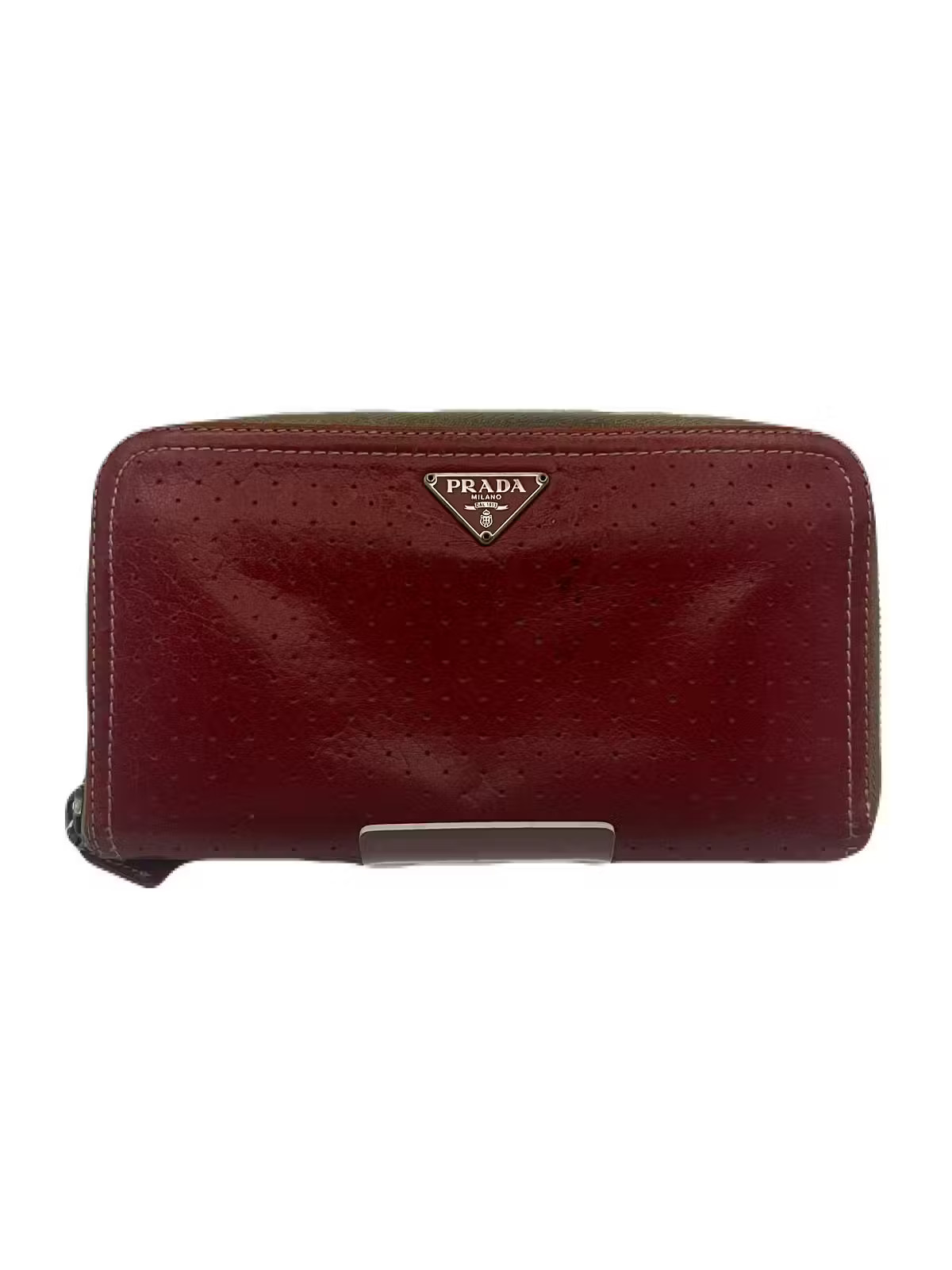 Prada Round Zip Long Leather Wallet in Red Pre-Owned Style E0530-167